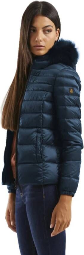 RefrigiWear Blauwe Gewatteerde Donsjas met Bontcapuchon Blue Dames