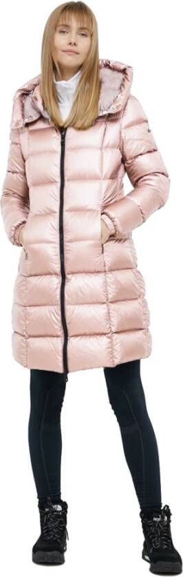 RefrigiWear Winter Lange Gewatteerde Jas met Afneembare Capuchon Pink Dames