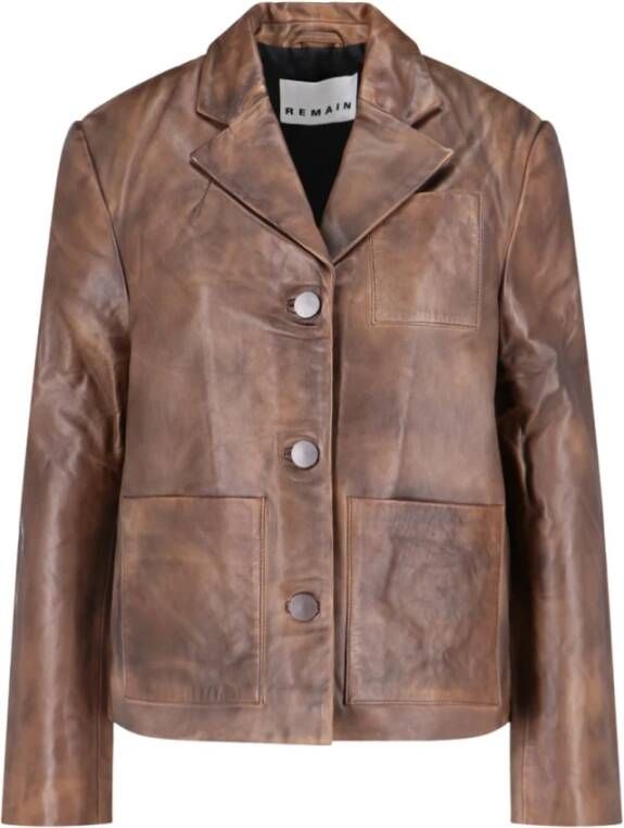 Remain Birger Christensen Leather Jackets Bruin Dames