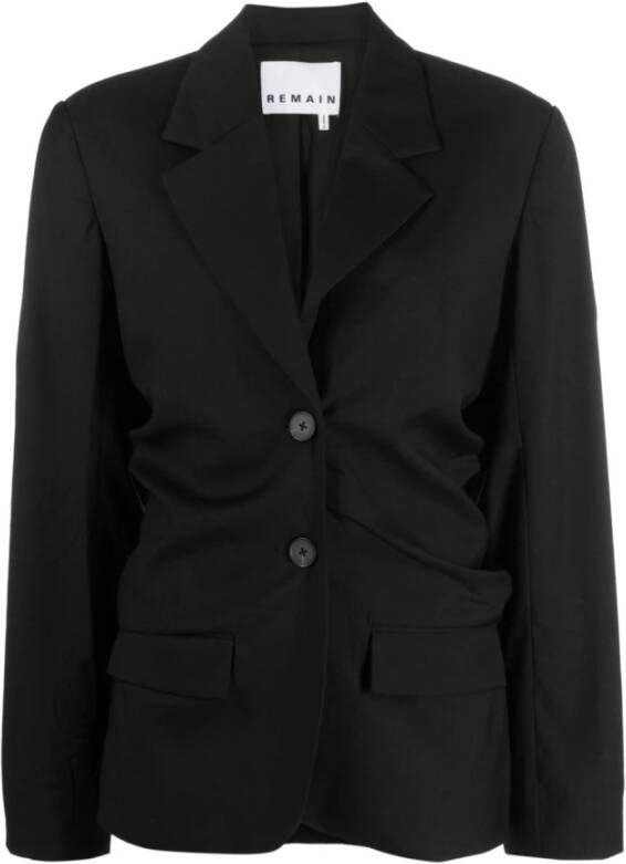 Remain Birger Christensen Zwarte Gedrapeerde Blazer met Knoopsluiting Zwart Dames