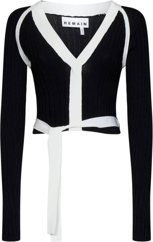 Remain Birger Christensen Zwarte geribbelde cardigan met witte details Zwart Dames