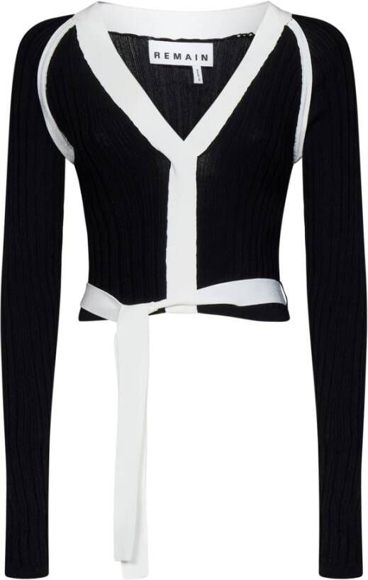 Remain Birger Christensen Zwarte V-hals trui met afneembare witte riem Zwart Dames