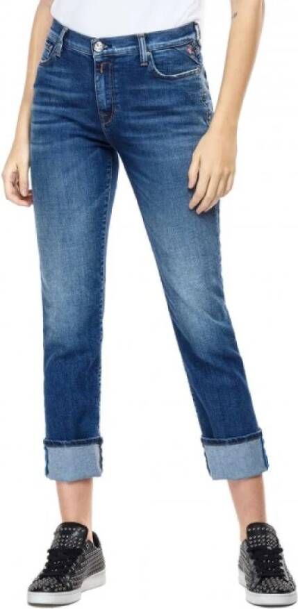 Replay Rechte pasvorm cropped jeans in blauw Blue Dames