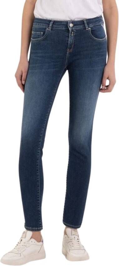 Replay Medium Blauwe Hoge Taille Stretch Slim Fit Jeans Blue Dames