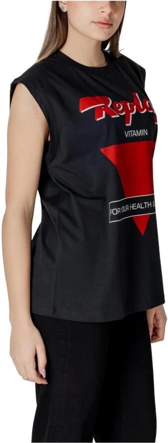 Replay Bedrukte T-shirt met korte mouwen Black Dames