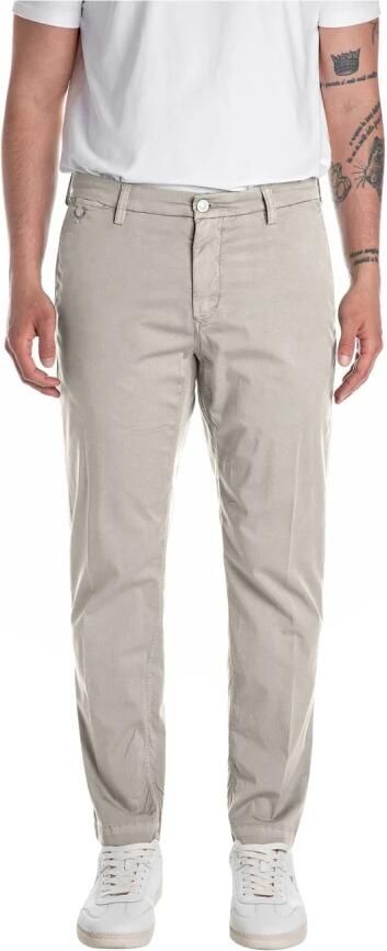 Replay Beige Rits Knoop Broek Voor Achterzakken Beige Heren