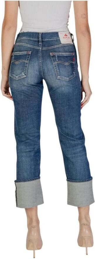 Replay High-Rise Jeans met Worn-Out Effect Blue Dames