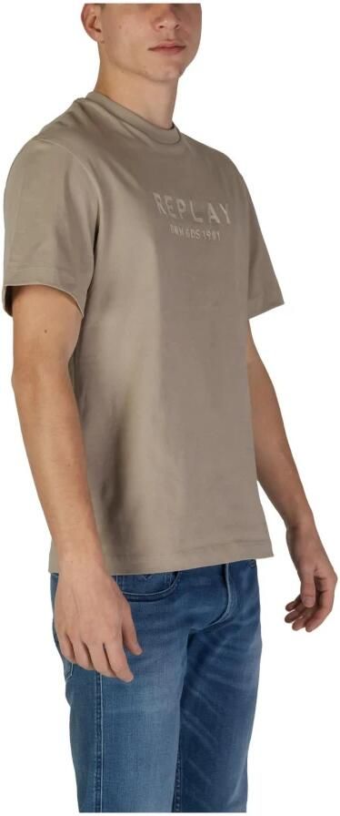 Replay Katoenen T-shirt Korte Mouwen Lente Zomer Beige Heren - Foto 2