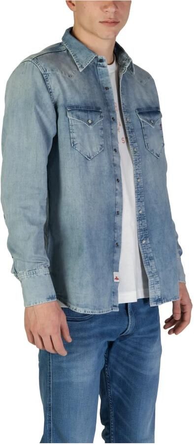 Replay Regular fit jeansoverhemd met opgestikte paspelzakken op de borst - Foto 4