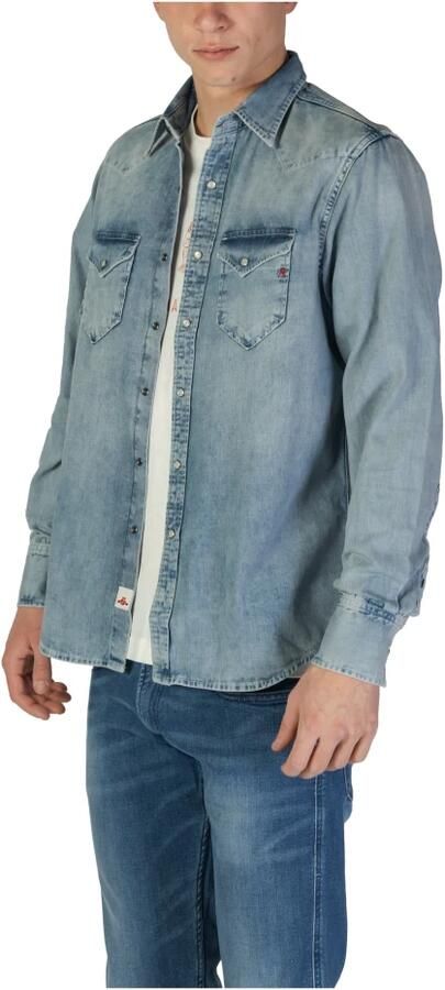 Replay Regular fit jeansoverhemd met opgestikte paspelzakken op de borst - Foto 3