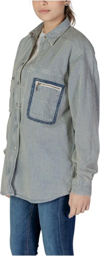 Replay Blauw Pinstripe Katoenen Shirt met Lange Mouwen Blue Dames - Foto 4