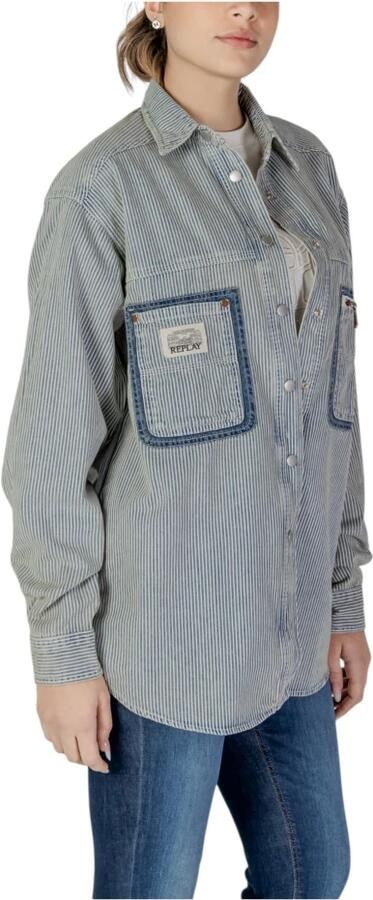 Replay Blauw Pinstripe Katoenen Shirt met Lange Mouwen Blue Dames - Foto 3