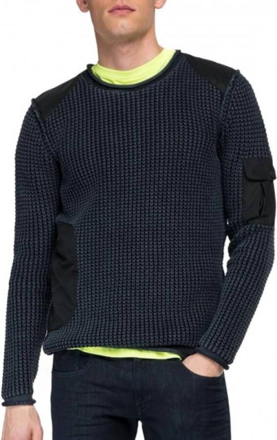 Replay Zwarte trui met ronde hals en zakken Black Heren