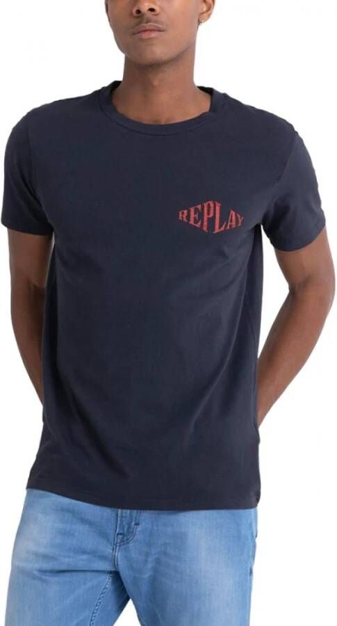 Replay Jersey Print T-Shirt Blue Heren