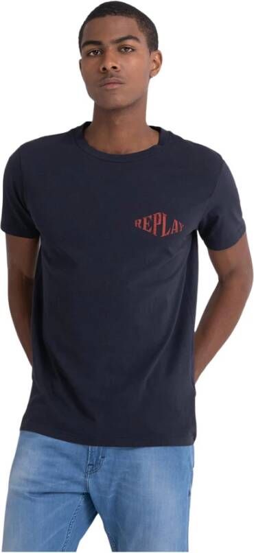 Replay Jersey Print T-Shirt Blue Heren