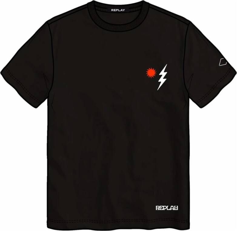 REPLAY T-shirt met backprint zwart
