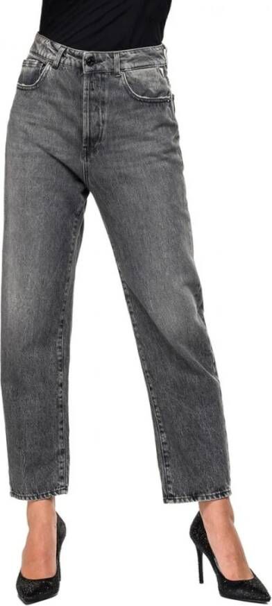 Replay Grigio Rose Label Straight Jeans Gray Dames
