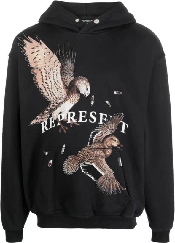 Represent Zwarte katoenen hoodie met roofvogels Zwart Heren