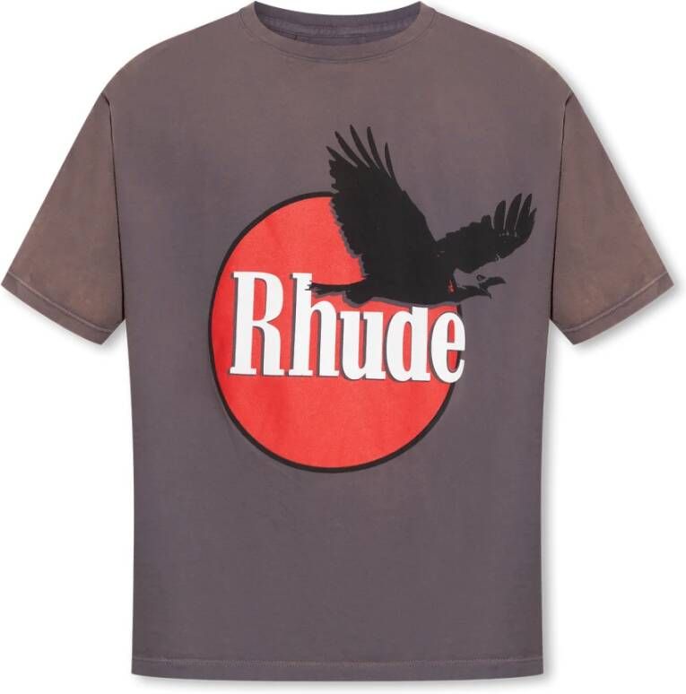 Rhude Vintage Logo Print Katoenen T-Shirt Gray Heren