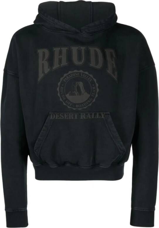 Rhude Zwarte Cropped Desert Valley Hoodie Black Heren