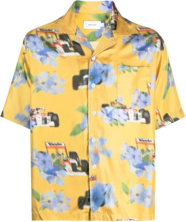 Rhude Zijden Overhemd met Bloemenprint Yellow Heren