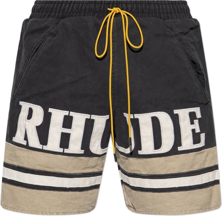 Rhude Logo-geborduurde katoenen shorts Black Heren
