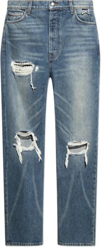Rhude Versleten straight-leg jeans met contrastdetails Blue Heren