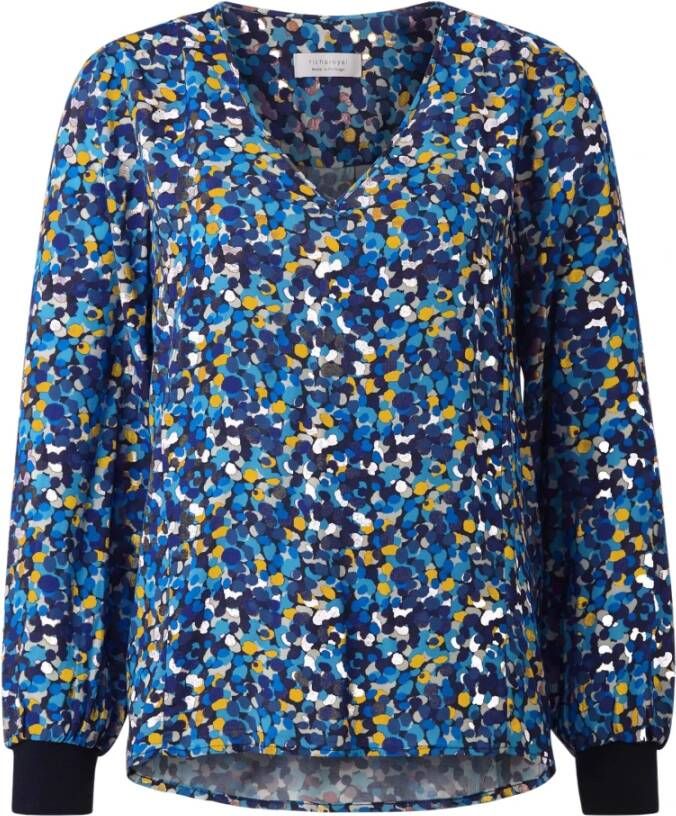 Rich & Royal Bedrukte V-Hals Blouse GRS Blauw Dames