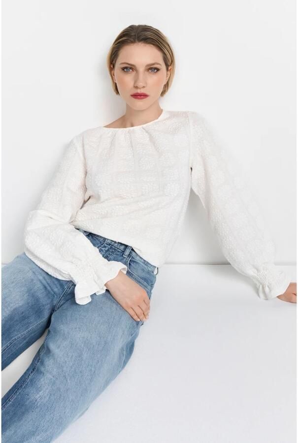 Rich & Royal Bloemen Longsleeve Top White Dames