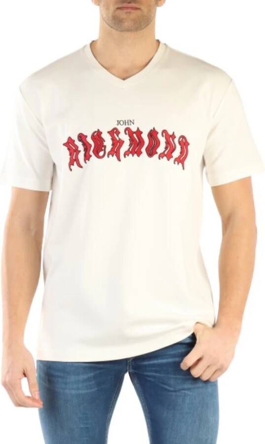 John Richmond Logo Print Katoenen T-Shirt White Heren