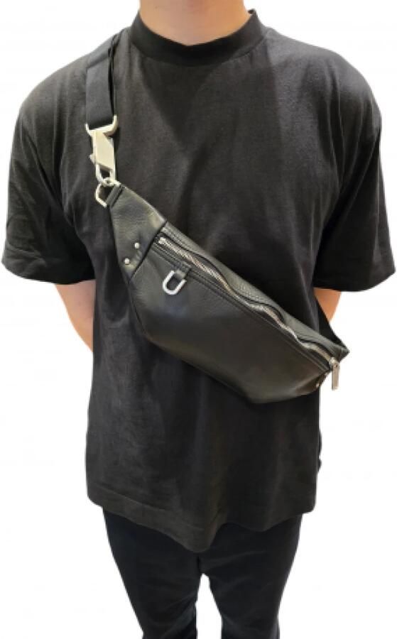 Rick Owens Rugzakken Sac banane small Geo Bumbag noir cuir lisse Rick O in zwart - Foto 2