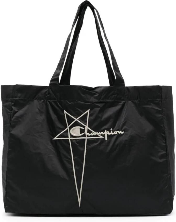 Rick Owens Shoppers & Totes Black Nylon Tote Bag With Iconic Logo in zwart