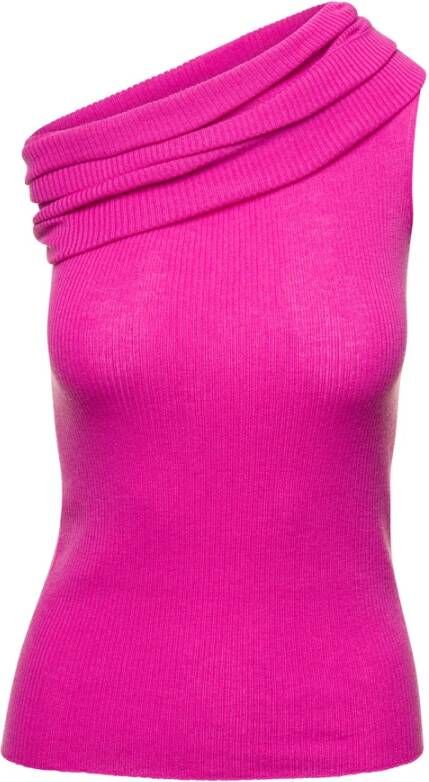 Rick Owens Fuchsia Ribgebreide One-Shoulder Top Pink Dames