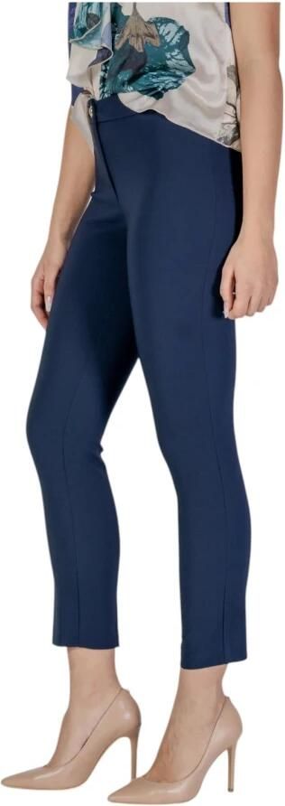 RINASCIMENTO Blauwe Effen Broek met Rits en Knoopsluiting Blue Dames