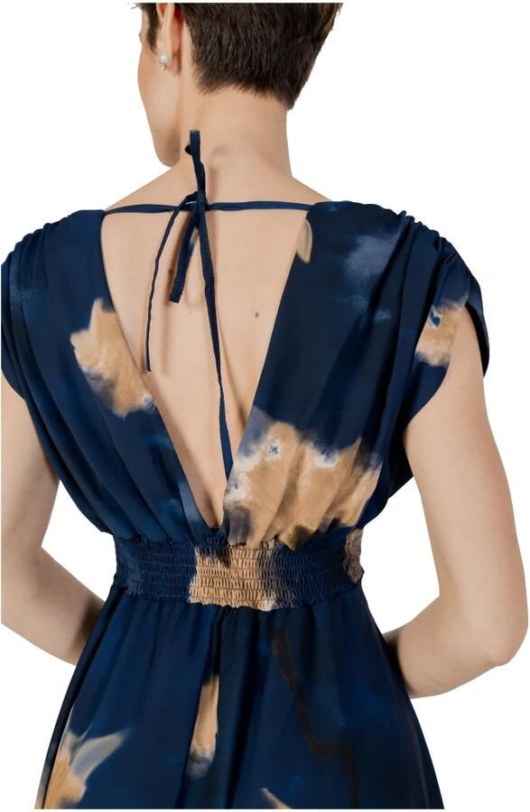 RINASCIMENTO Blauwe Jurk met Bloemenprint en V-hals Blue Dames