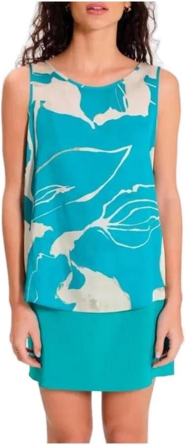 RINASCIMENTO Bloemenprint Zijden Mouwloze Blouse Top Blue Dames - Foto 2