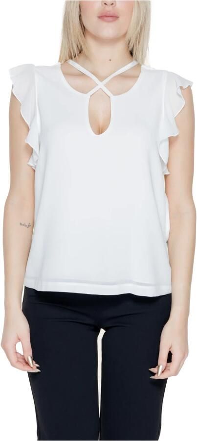 RINASCIMENTO Witte Keyhole Blouse Korte Mouwen White Dames - Foto 4