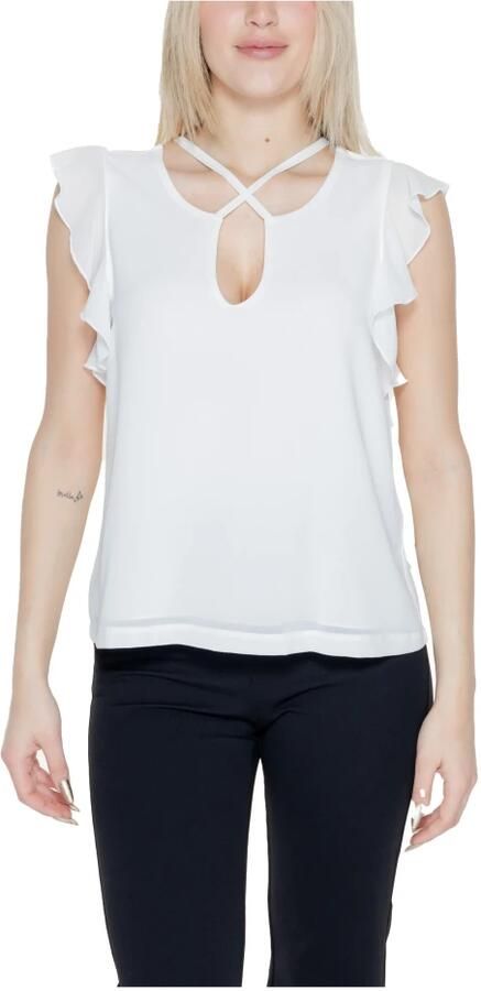 RINASCIMENTO Witte Keyhole Blouse Korte Mouwen White Dames
