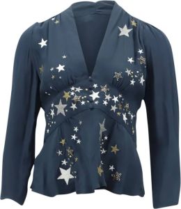 Rixo Pandora Stars Embellished Top In Navy Blue Viscose Blauw Dames