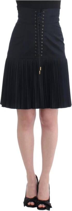 Roberto Cavalli Black Pleated Laced Skirt Black Dames