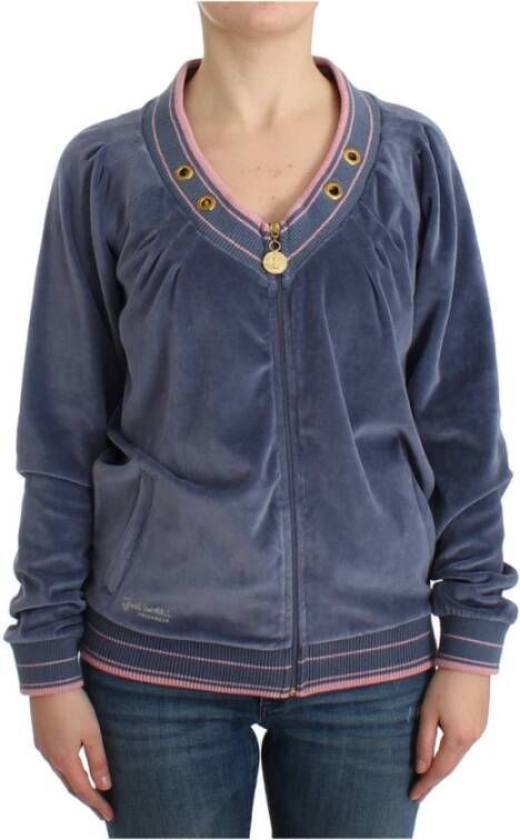 Roberto Cavalli Elegante blauwe cardigan met ritssluiting en gouden details Blue Dames
