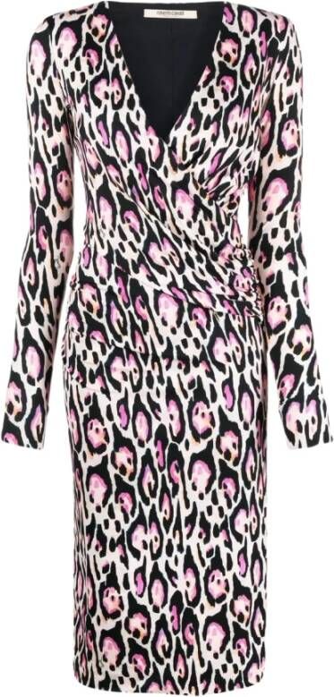 Roberto Cavalli Leopard Print Wrap jurk Roze Dames
