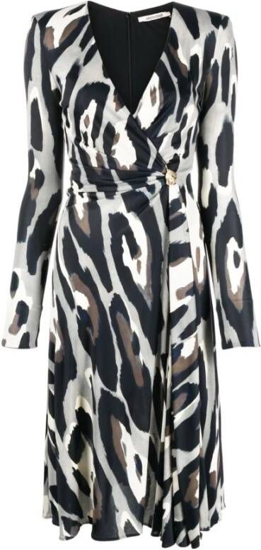 Roberto Cavalli Jaguar-Print Wrap Midi Jurk Gray Dames