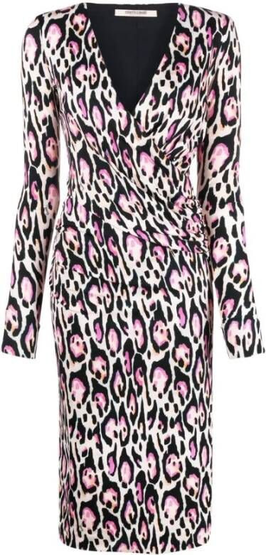 Roberto Cavalli Leopard Print Wrap jurk Pink Dames