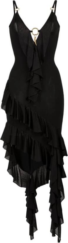 Roberto Cavalli Ruffled Asymmetric Plunge Dress Zwart Dames