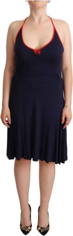 Roccobarocco Navy Blue Mouwloze Halter Sheath Midi Jurk Blauw Dames