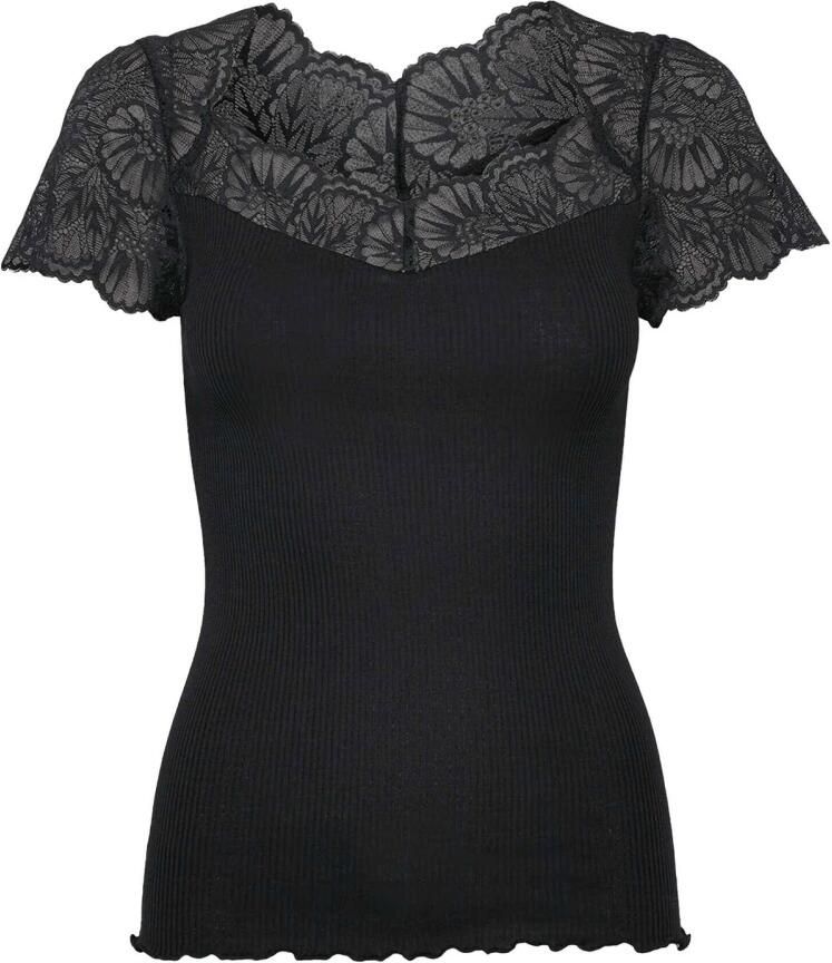 Rosemunde T-shirt elastische vintage-kanten rand korte mouw golvende zoom zijdemix