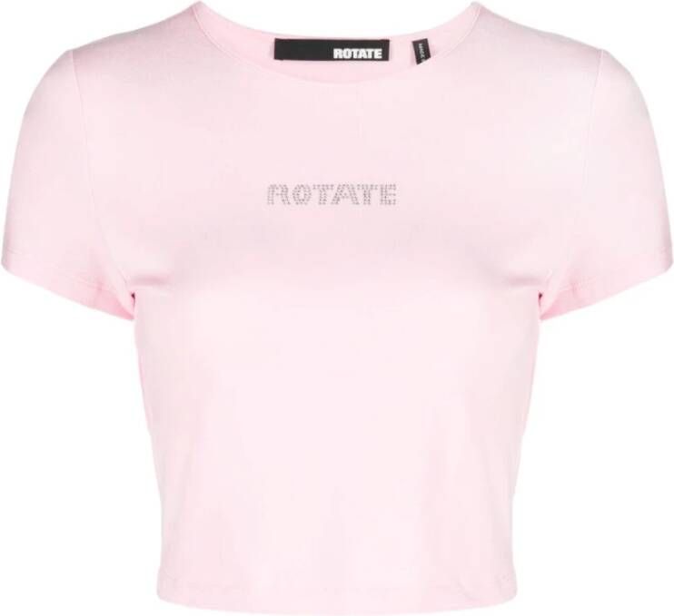 Rotate Birger Christensen Logo Crop T-Shirt Roze Dames