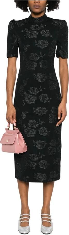 Rotate Birger Christensen Bloemen Jacquard Midi Jurk Zwart Black Dames - Foto 2