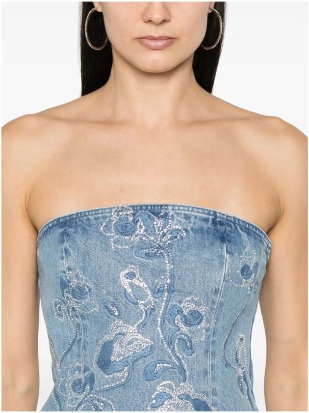 Rotate Birger Christensen Indigo Blue Denim Jurk met Bloemenborduursel Blue Dames - Foto 4